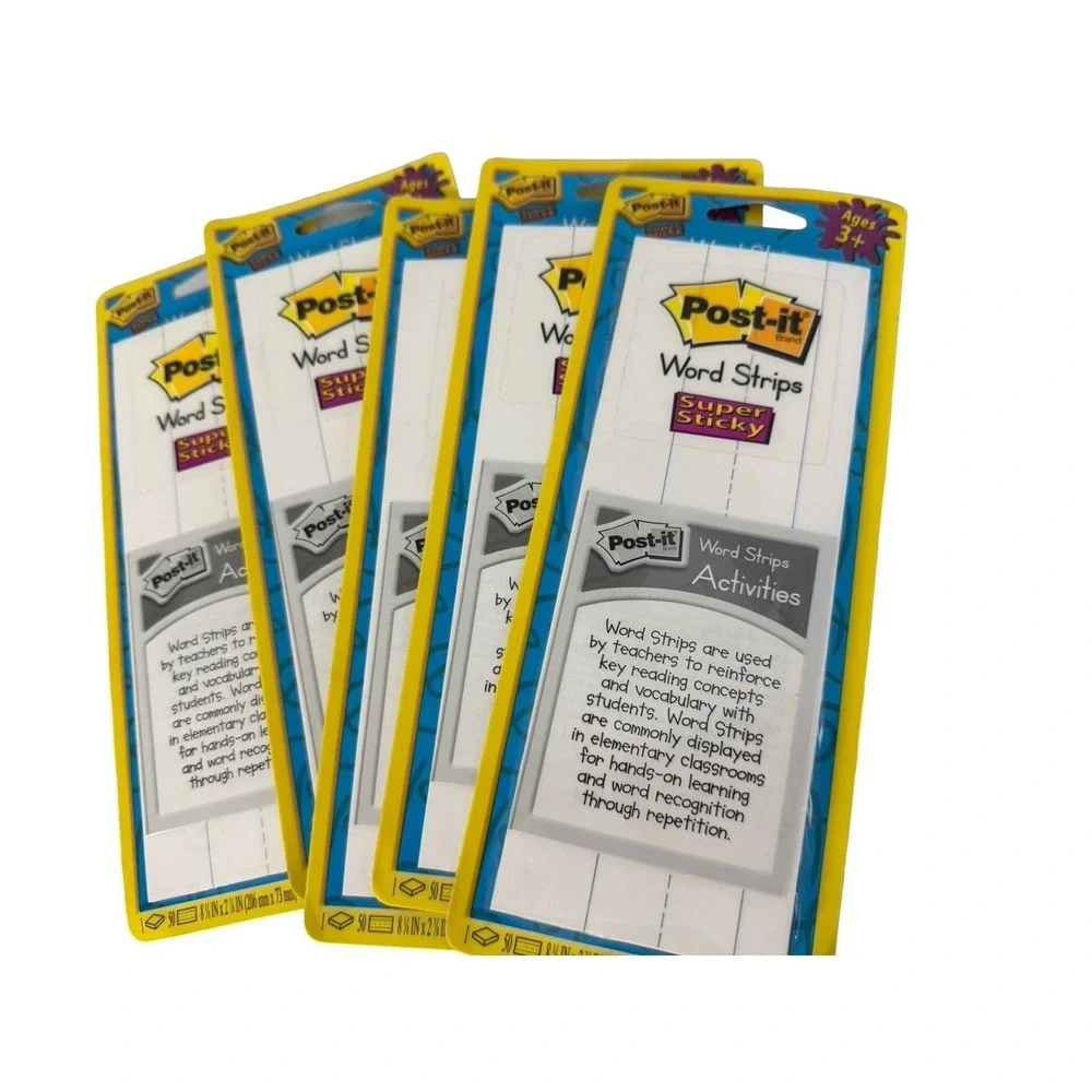 3M Post It Super Sticky White Word Strips Qty:5.-50 Sheets Per Pad. 250 Total